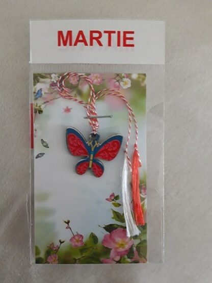 Houten vlindertje rood/blauw