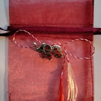 Olifantje broche rood/zilverkleurig